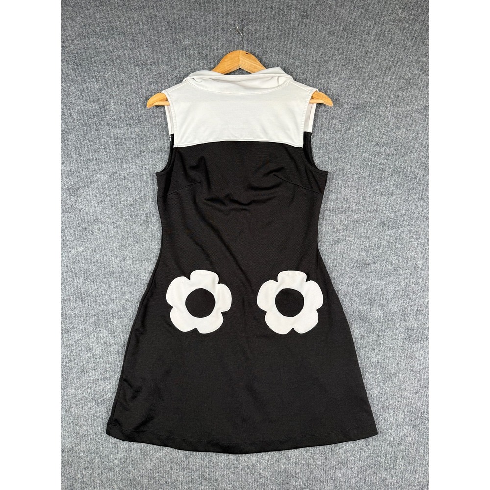 Smak Parlour Dress Womens Medium Black White Floral Stretch Retro Mod Sleeveless